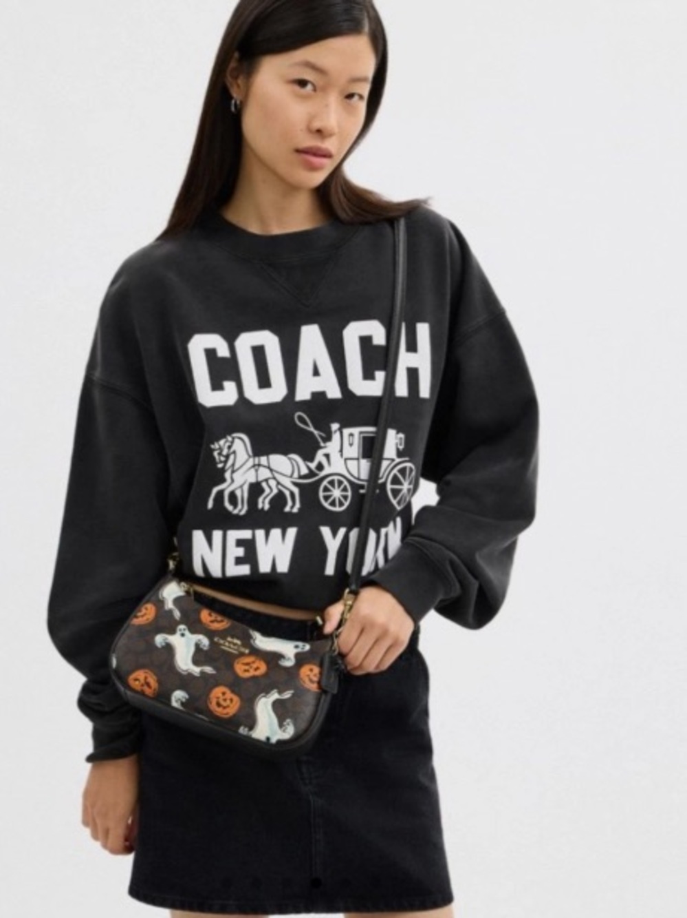 Coach Black Mini Shoulder Bag with White Ghosts & Orange Pumpkins